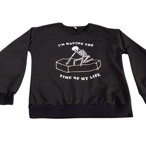 Romwe Black Sweatshirt Skeleton and coffin, Funny Spooky Halloween Size Small